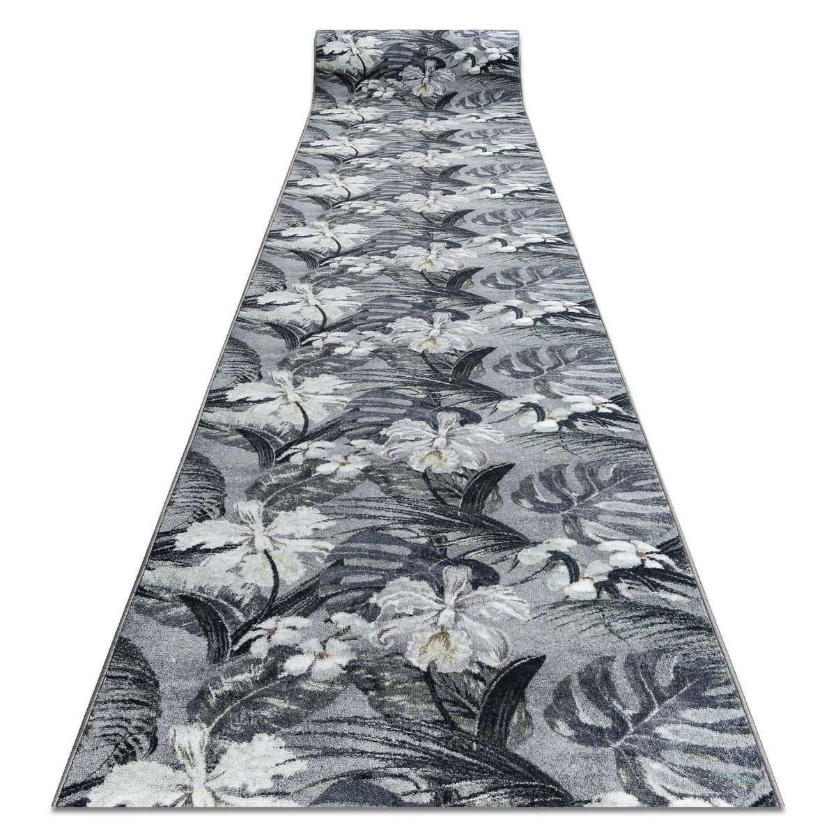 CHODNIK podgumowany MONSTERA Liście guma szary 100 cm, 100x1250 cm