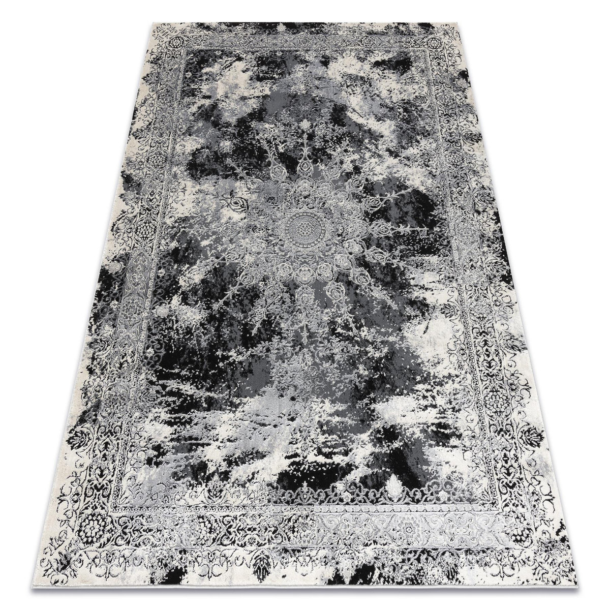 Dywan VINCI 1407 nowoczesny Rozeta vintage przecierany - Strukturalny kość słoniowa / szary, 80x150 cm
