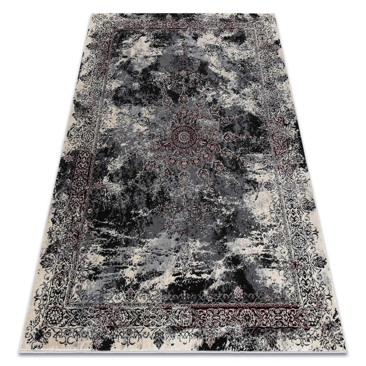 Dywan VINCI 1407 nowoczesny Rozeta vintage przecierany - Strukturalny kość słoniowa / czerwony, 160x220 cm