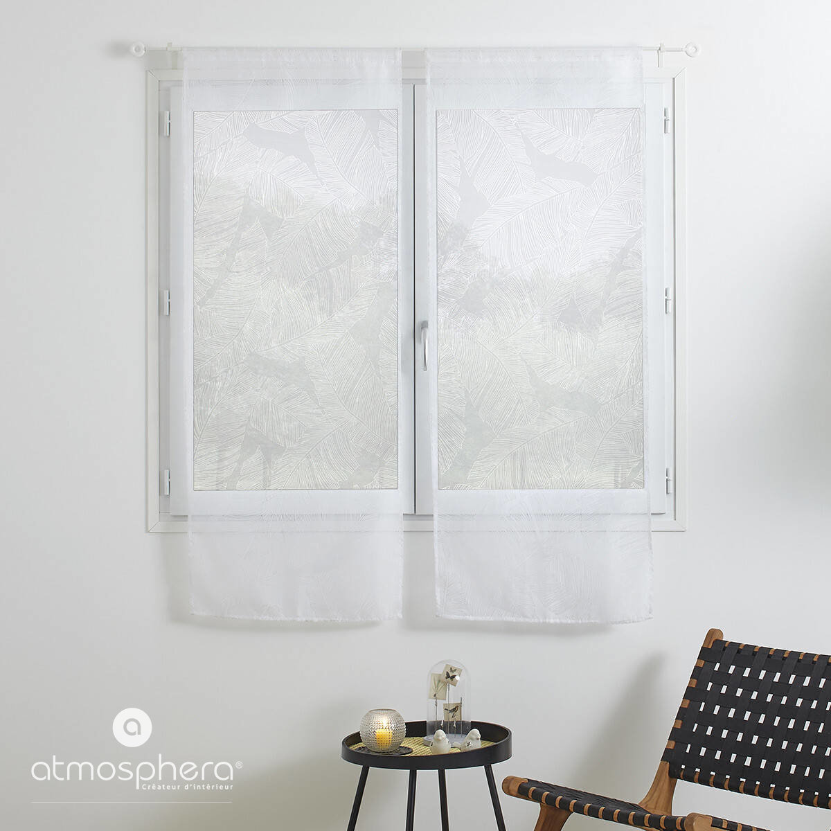 Firanki do kuchni krótkie Leaf, wzór liści, 2 sztuki, 60 x 160 cm
