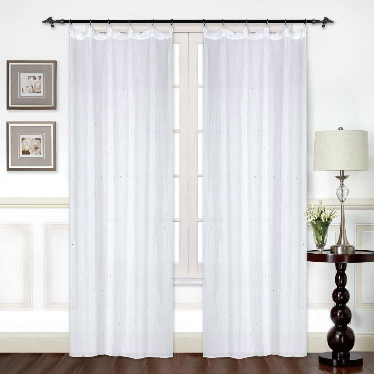 Domarex Firana na taśmie Glamour 145 x 250 cm biała z cekinami