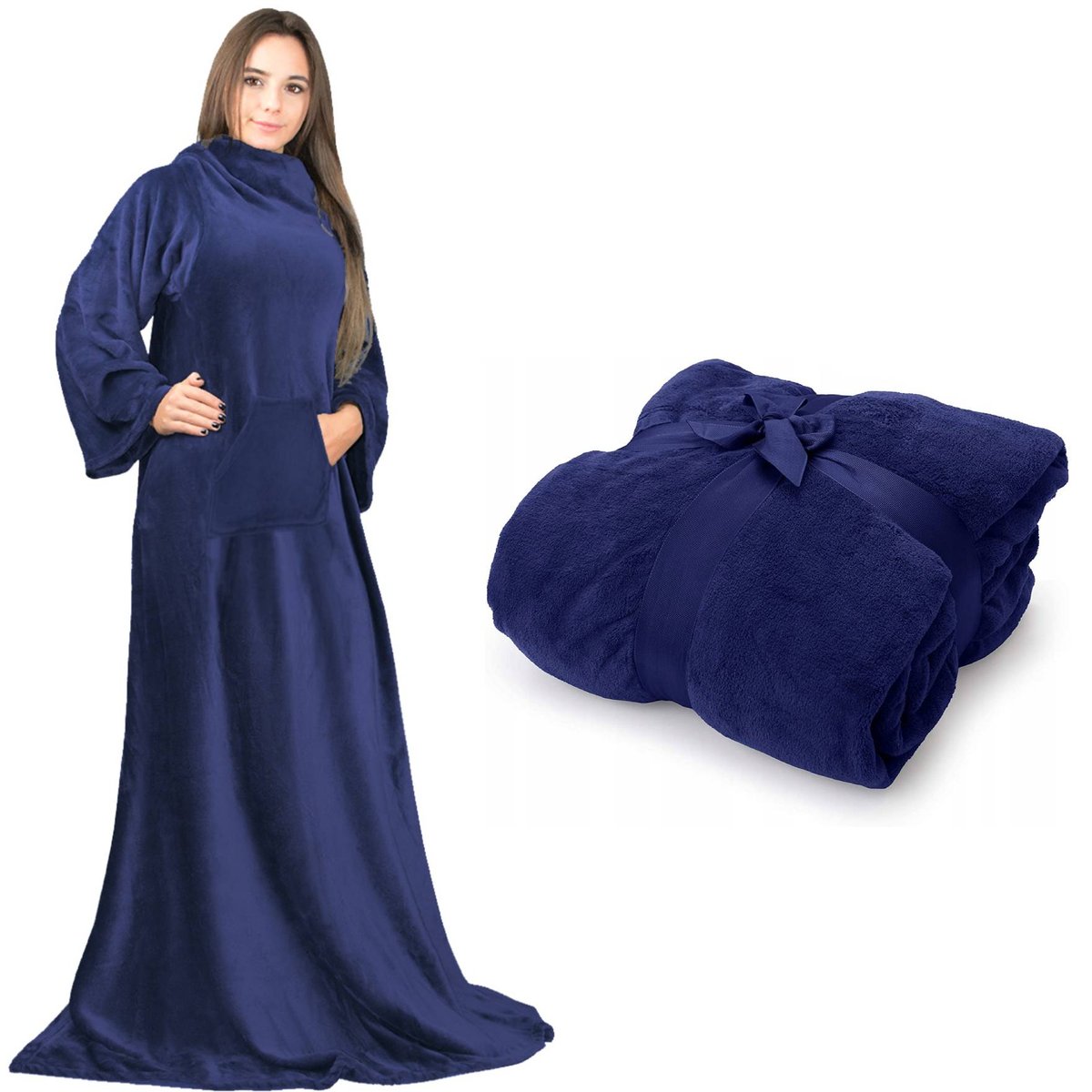 Koc z rękawami i kieszeniami AD.CON 120x180 cm Granatowy