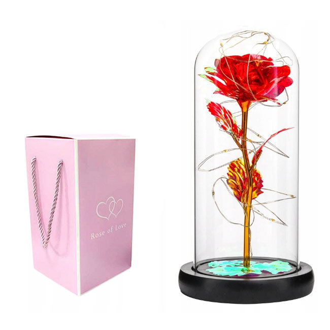 Wieczna Róża W Szkle Świecąca Led Prezent Pudełko
