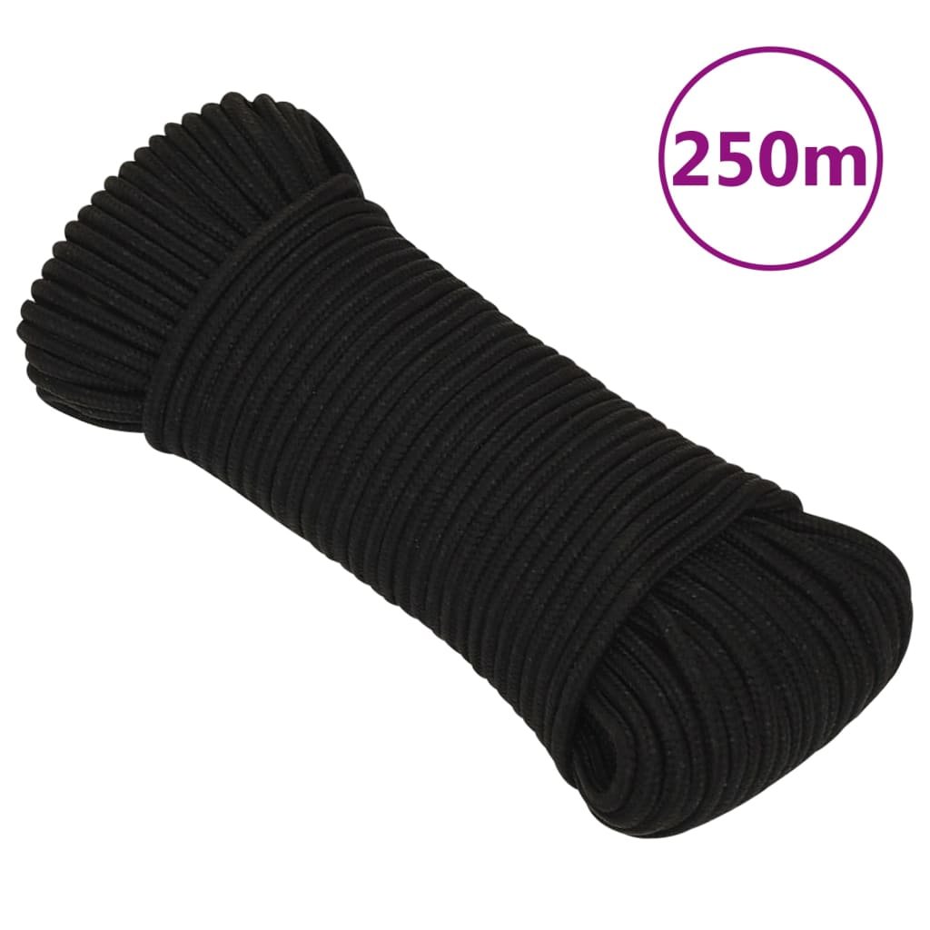 vidaXL Linka robocza, czarna, 3 mm, 250 m, poliester