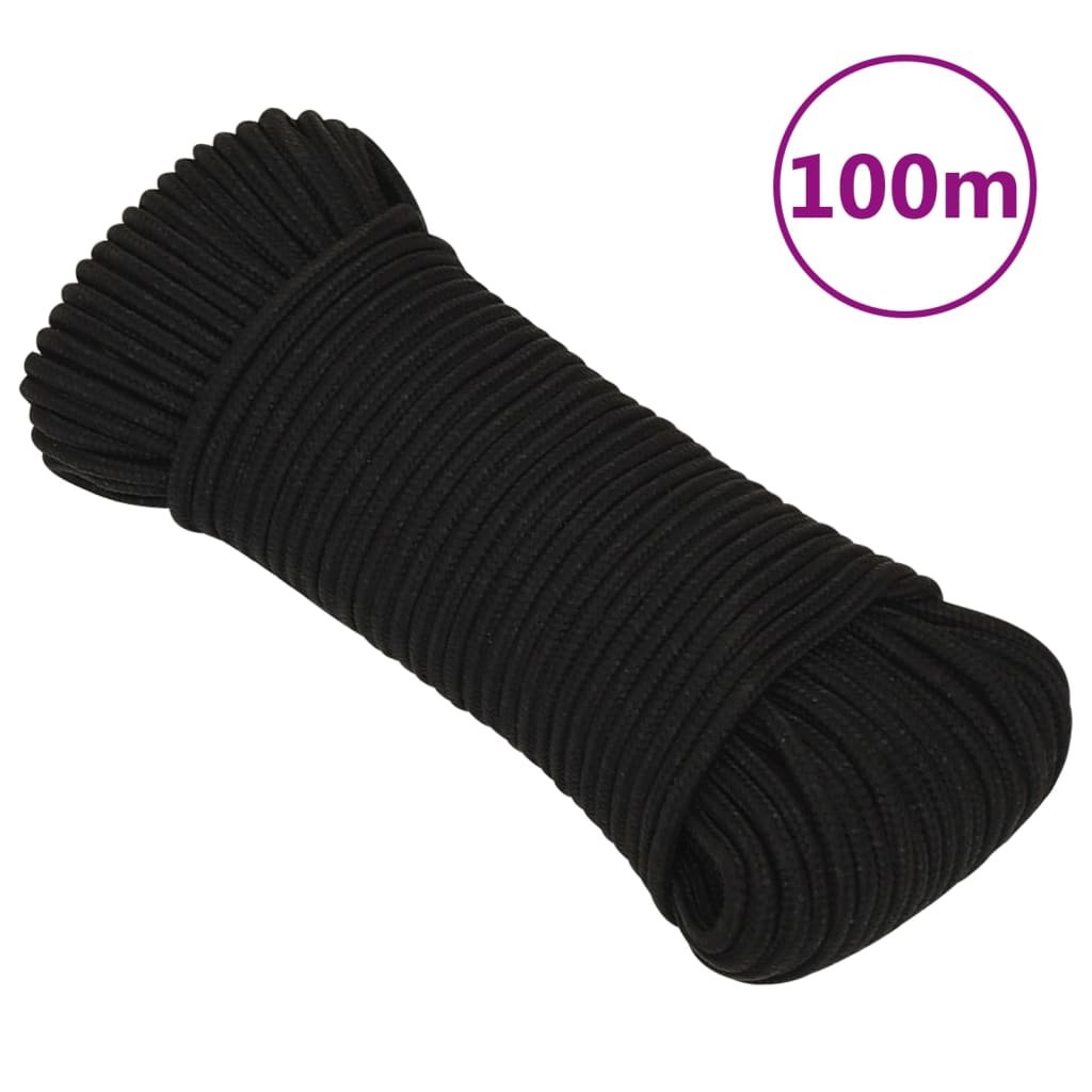 vidaXL LinKa robocza, czarna, 4 mm, 100 m, poliester