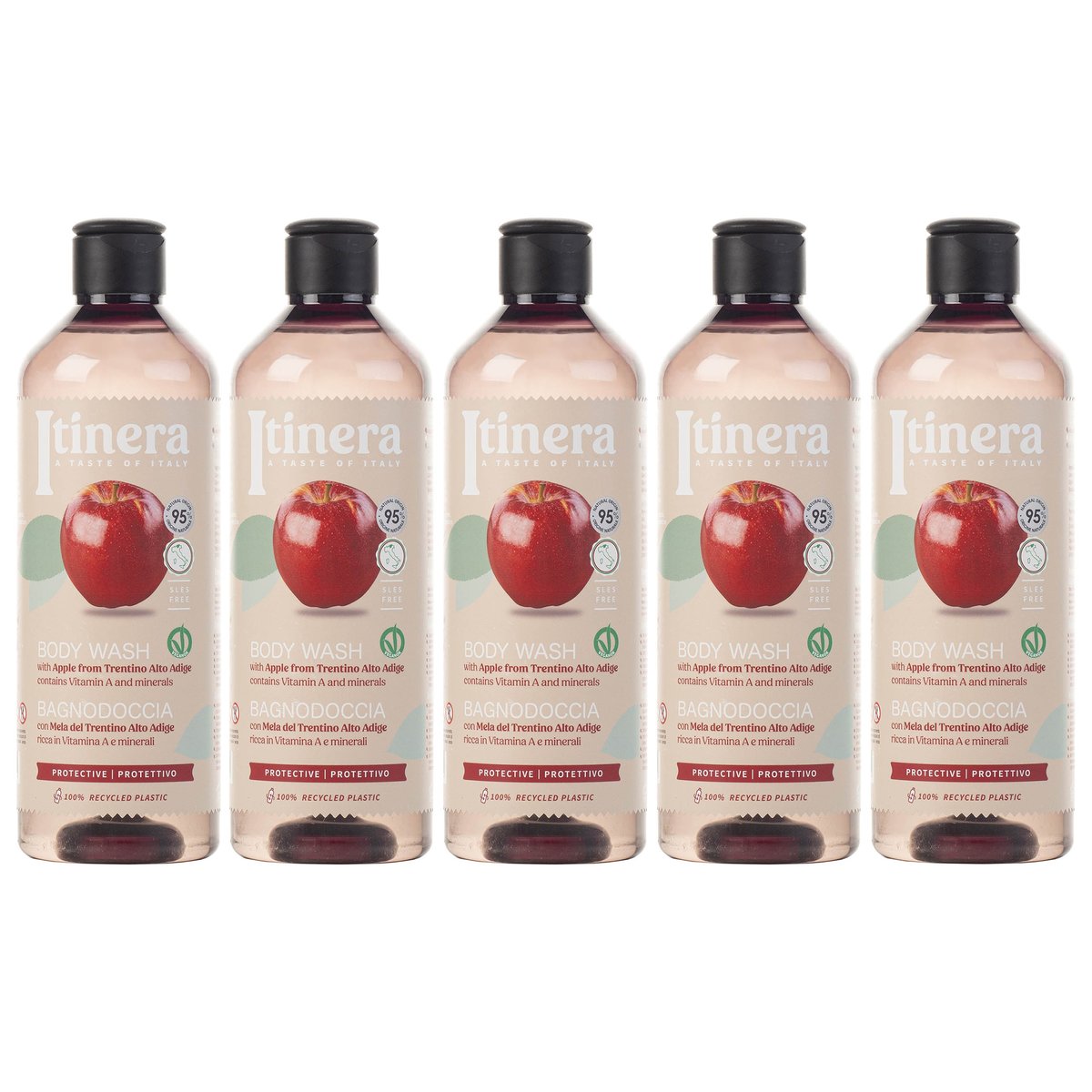 ITINERA Ochronny żel pod prysznic jabłko z Trentino, 95% naturalnych składników, 370 ml 5 szt