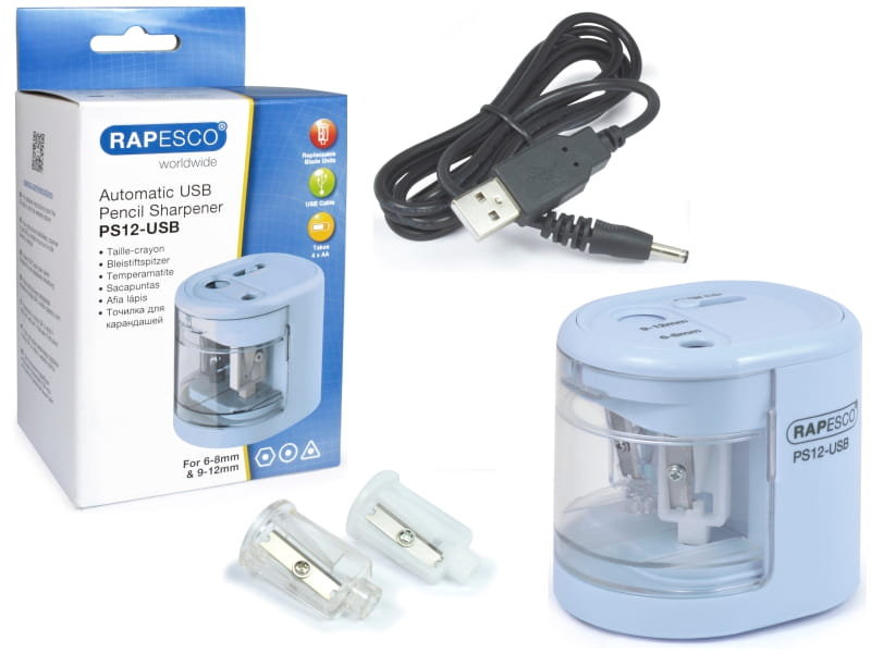 Temperówka elektryczna USB Rapesco na 2 grubości pudrowy niebieski