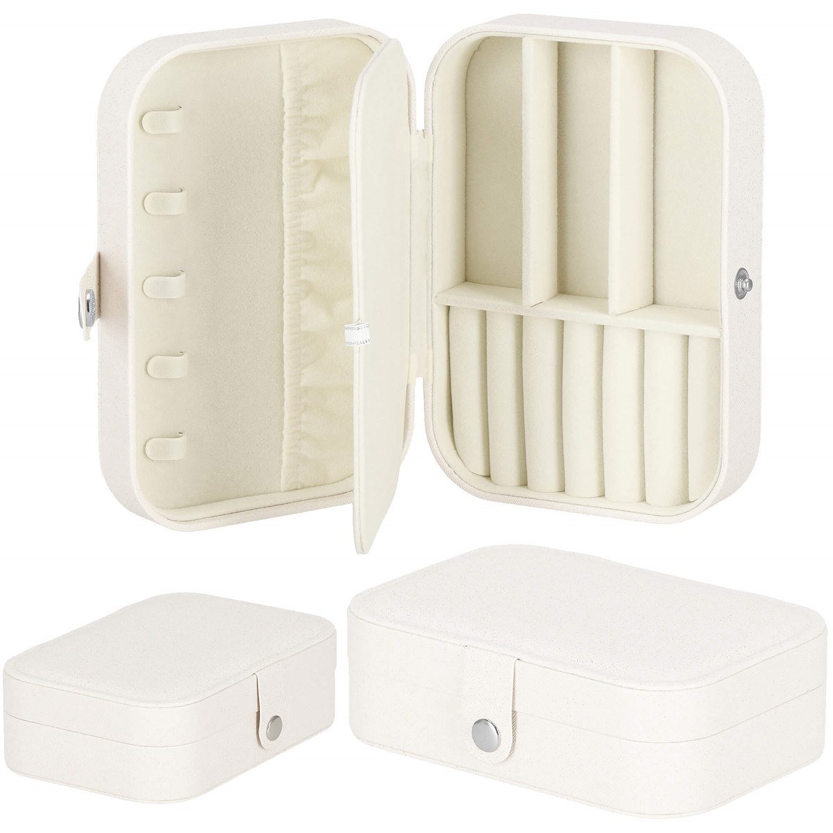 Szkatułka na biżuterię ekoskóra 16x11x5 cm kremowy z brokatem organizer z przegródkami