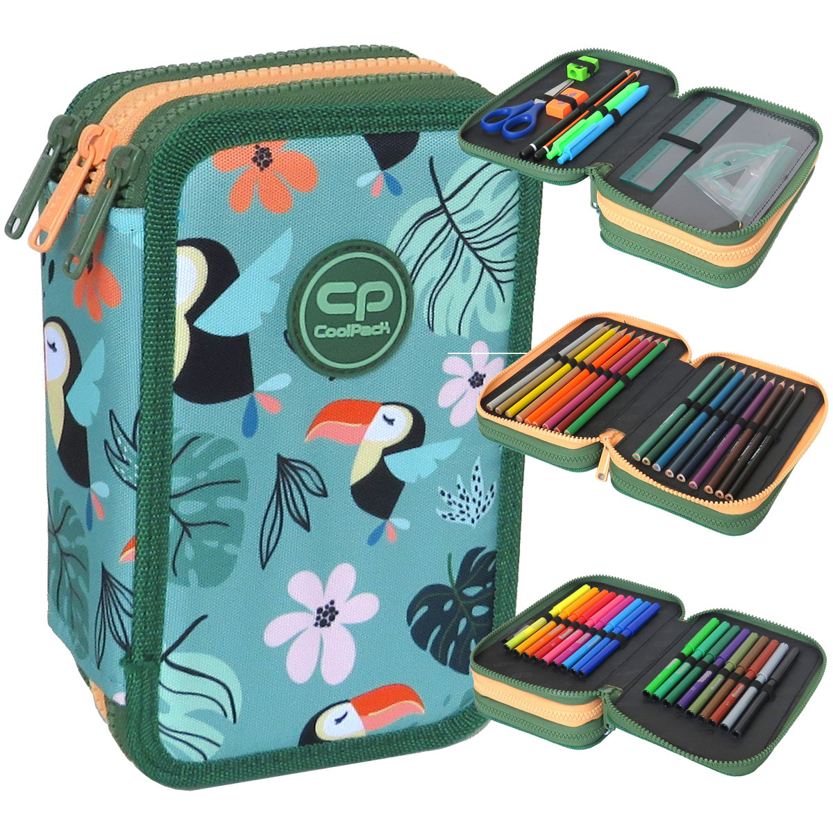 Piórnik 3-komorowy z wyposażeniem Coolpack Jumper 3 toucans