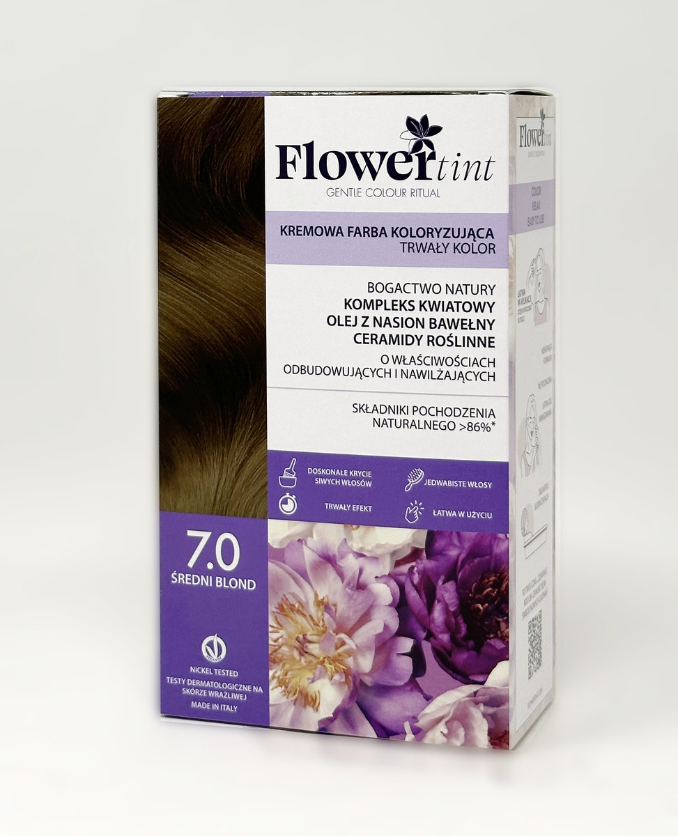 Flowertint, Trwała Farba Do Włosów, Seria Naturalna, 7.0 Średni Blond