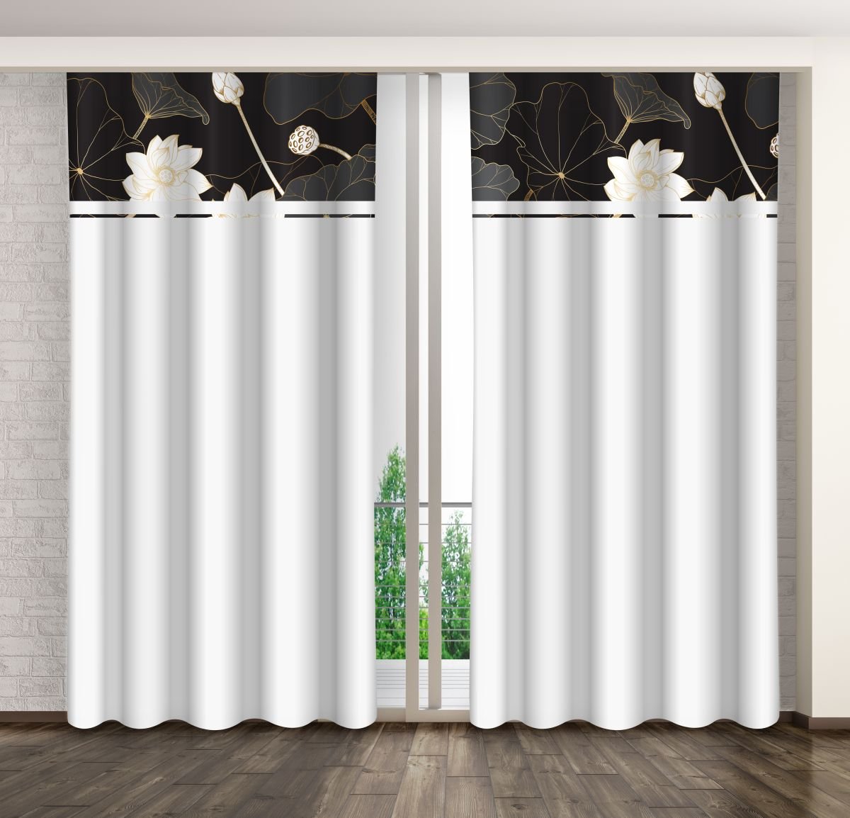 Zasłona gotowa na żabki, 160x270, biała w kwiaty, ZMK-116