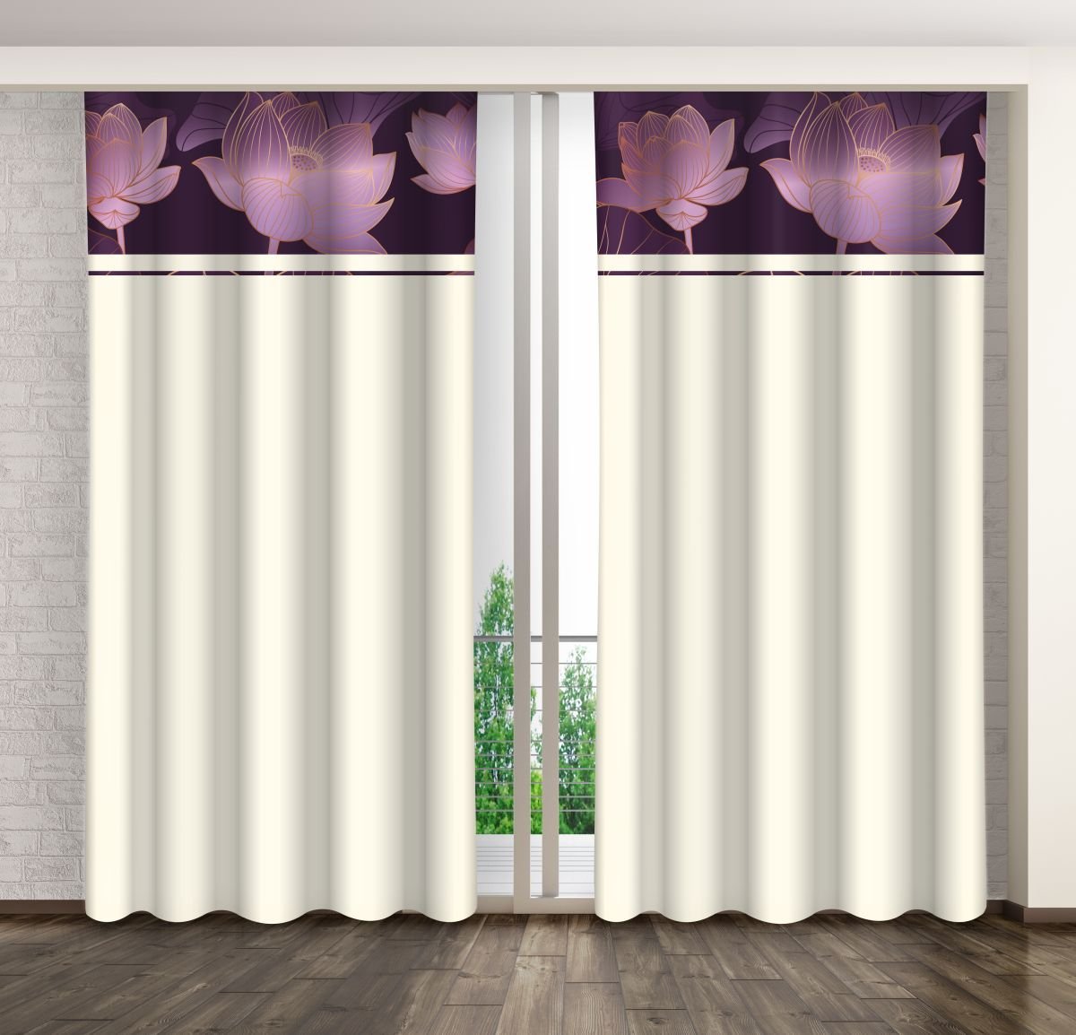 Zasłona gotowa na żabki, 160x250, ecru w kwiaty, ZMK-126