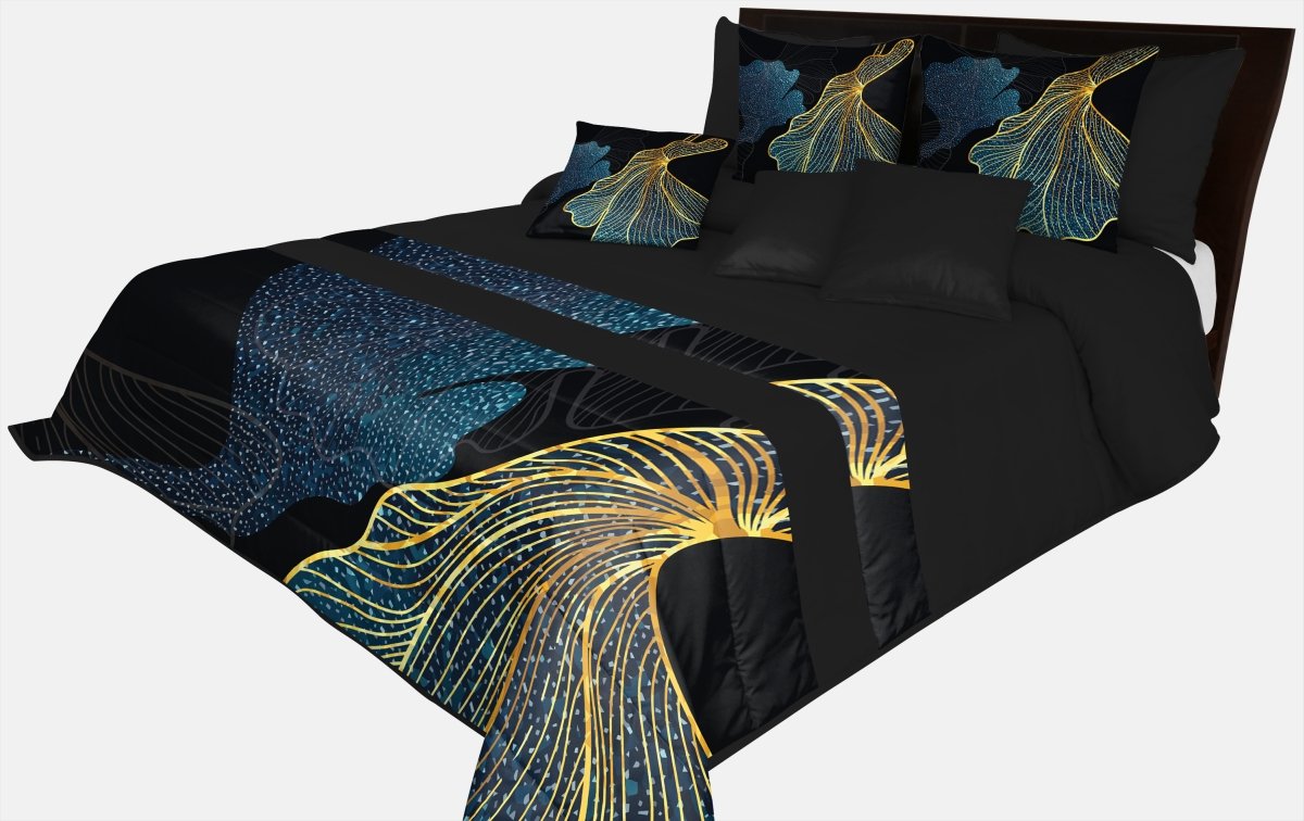 Narzuta pikowana, 220x240, czarna w liście, NMR-051