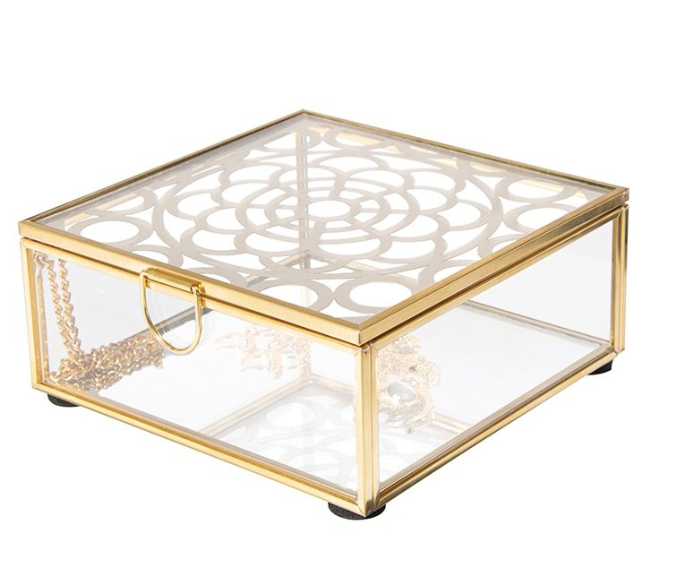 Szklana Szkatułka Pudełko Na Obrączki Złote 12X12