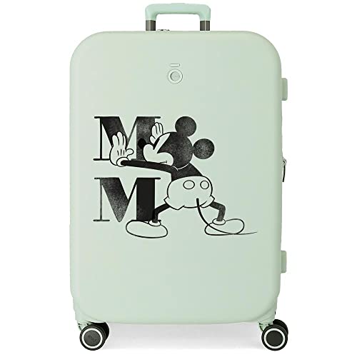 Disney Mickey Happiness Średniej walizki 48x70x28 cms Twarde mocowanie ABS Wbudowany 79l 4,32 kg 4 Koła Podwójny, Zielony, Maleta mediana, średnia walizka
