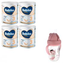 Bebiko Pro+ 3 Odżywcza formuła na bazie mleka dla dzieci powyżej 1. roku życia + kubek Canpol Babies gratis Zestaw 4 x 700 g