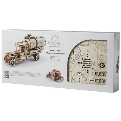 UGEARS samochód ciężarowy ze zbiornikiem, mechaniczny model drewniany 3D zestaw montażowy