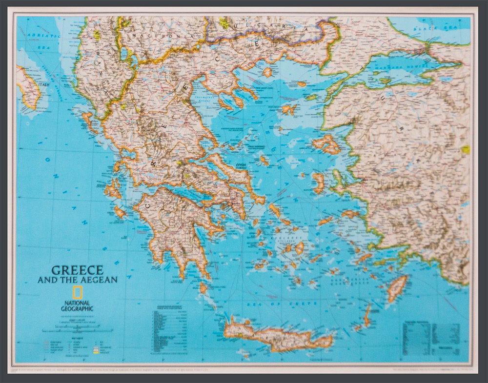 National Geographic, Grecja. Classic. Mapa ścienna polityczna na podkładzie w drewnianej ramie, 1:1 494 000