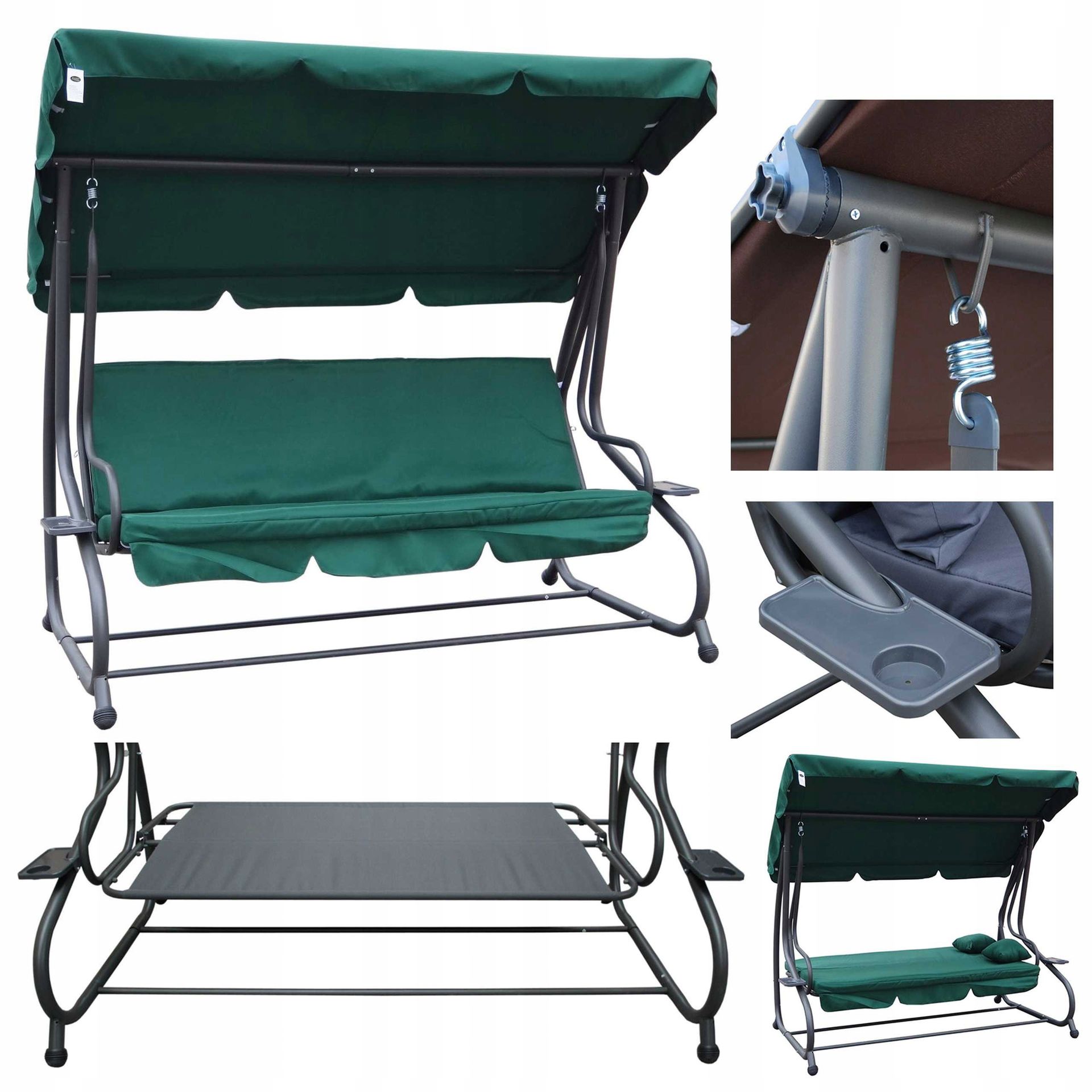 HUŚTAWKA OGRODOWA 2w1 Leżanka 3-4 osobowa 214cm x 168 cm x 114 cm ZIELEŃ RAMIZ