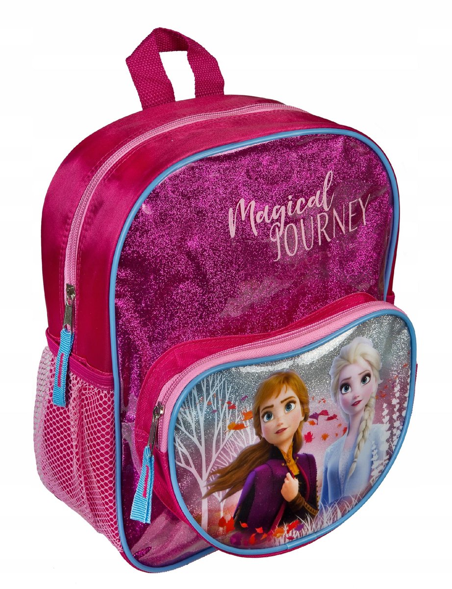 Disney Undercover plecak z kieszenią przednią i efektem brokatu, do szkoły i na czas wolny I plecak dziecięcy z Anną i Elsą, różowy FRUW7134