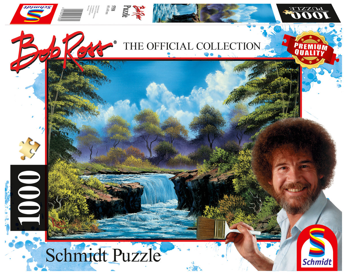 puzzle 1000 bob ross, wodospad w dolinie