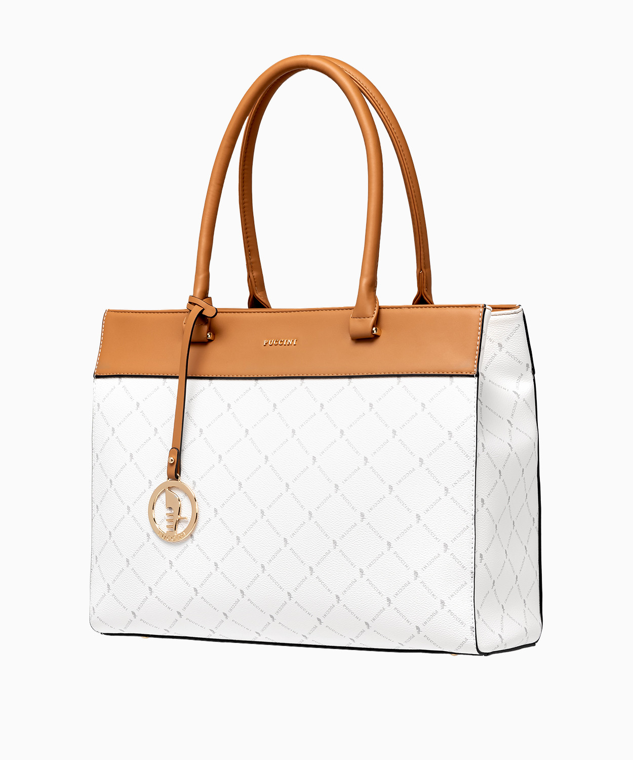 PUCCINI Elegancka logowana torebka damska typu shopper biała