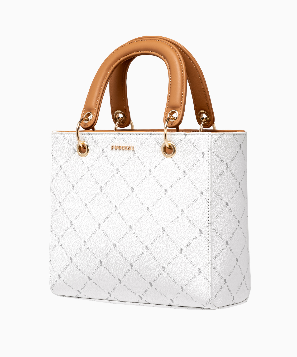 PUCCINI Mała torebka typu kuferek w biały monogram
