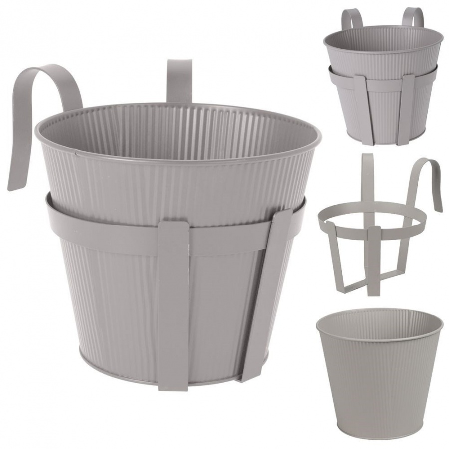 Doniczka balkonowa metalowa szara 20 cm kod: O-339404