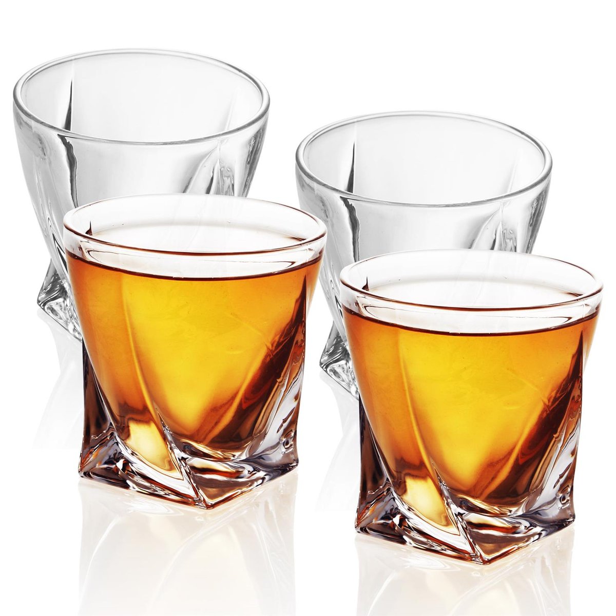 4x szklanki do whisky w kolorze CRYSTAL Przezroczysty „TWISTED” - Old Fashioned Whisky Crystal Glass bezołowiowe w Sculpture Design Można myć w zmyw..
