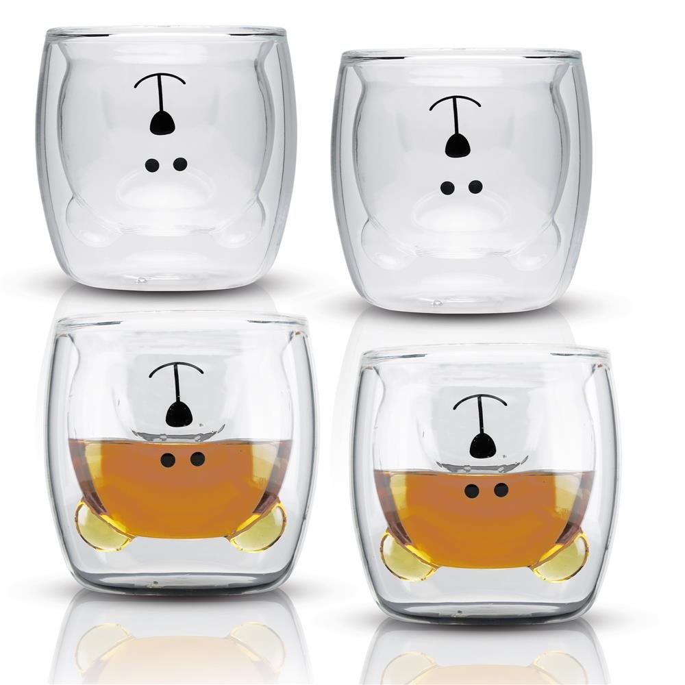 4x SZKLANKA TERMO SZKLANKI TERMICZNE 230 ml w kształcie niedźwiedzia - dmuchana izolacja dla Latte Macchiato, jako szklanka do herbaty lub kawy, bez..
