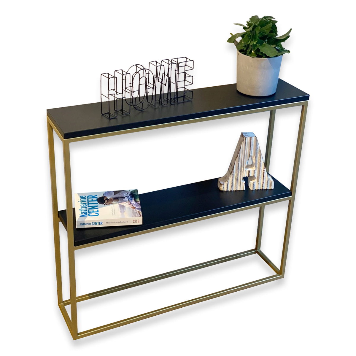 ZŁOTA KONSOLKA, TOALETKA Z PÓŁKĄ GLAMOUR 80X18X72