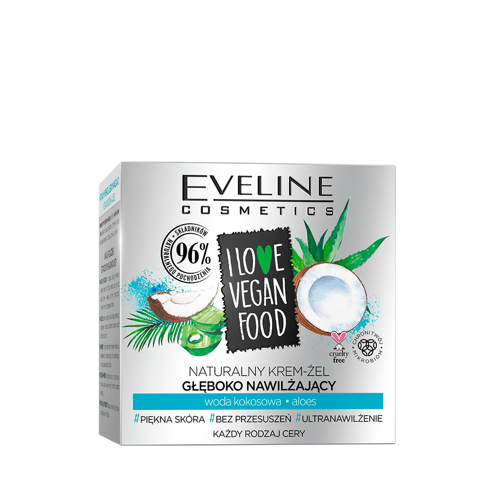 Eveline COSMETICS I Love Vegan Food Naturalny Krem-Żel woda kokosowa + aloes 50 ml Długi termin ważności!