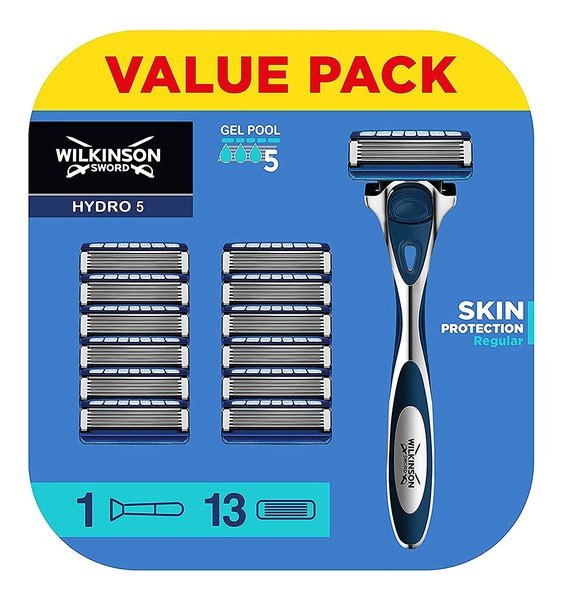 Wilkinson, Hydro 5 Skin Protection Regular, Maszynka do golenia z wymiennymi ostrzami dla mężczyzn + wkłady, 13 szt.