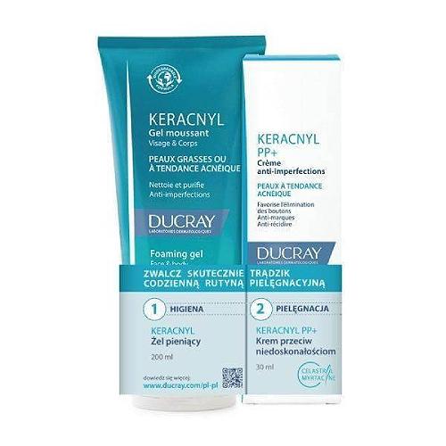 DUCRAY KERACNYL Żel pieniący, 200ml + Krem PP+ przeciw niedoskonałościom, 30ml - !!! WYSYŁKA W 24H !!!