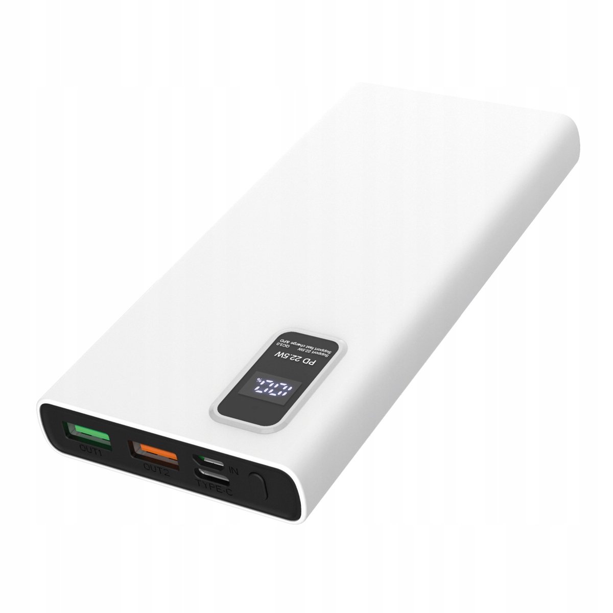 Power Bank z wyświetlaczem LED Power Delivery 10000 mAh 3,7V biały