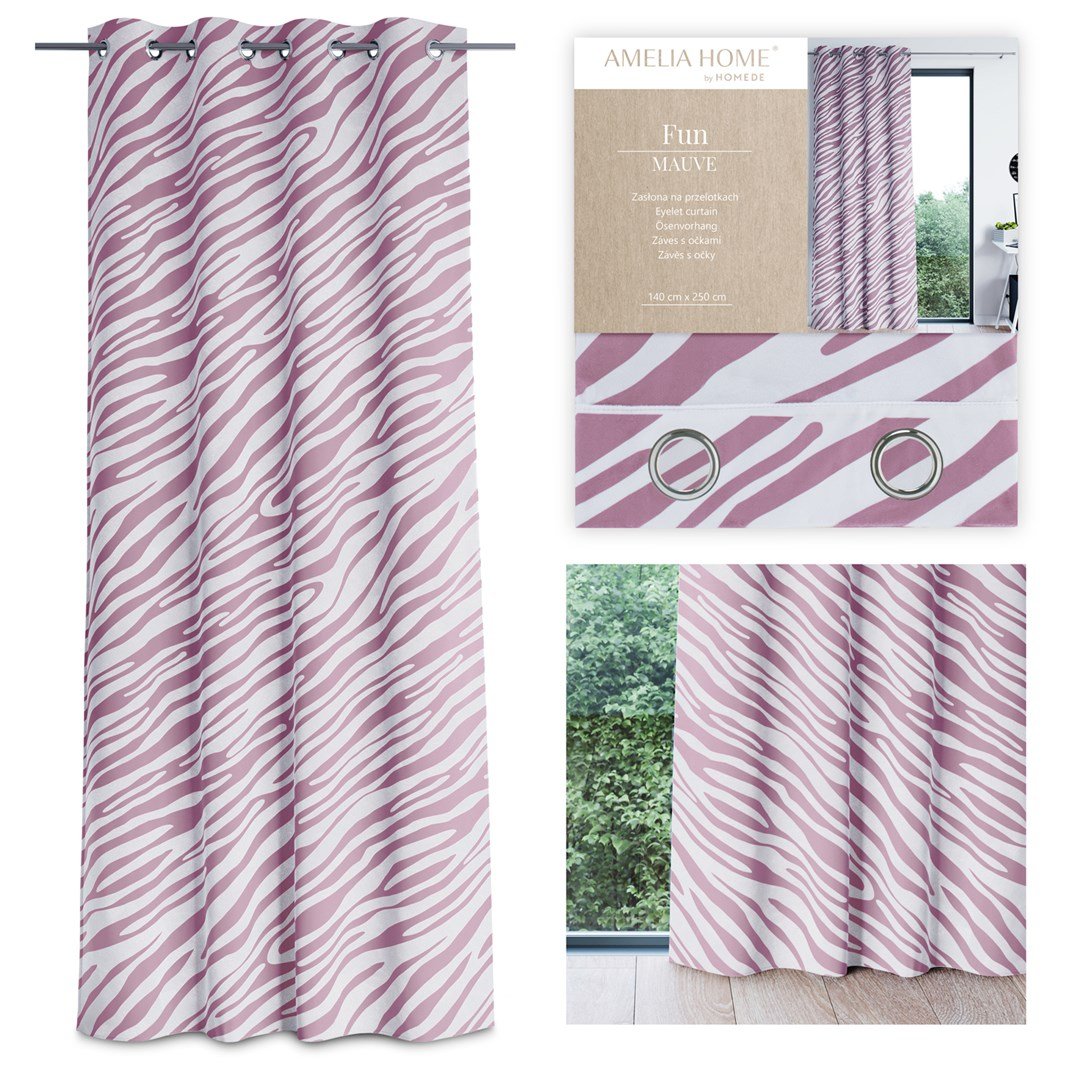 Zasłona FUN kolor biały drukowany motyw zwierzęcy styl tropikalny srebrne przelotki przelotki srebrne velvet 140x250 ameliahome