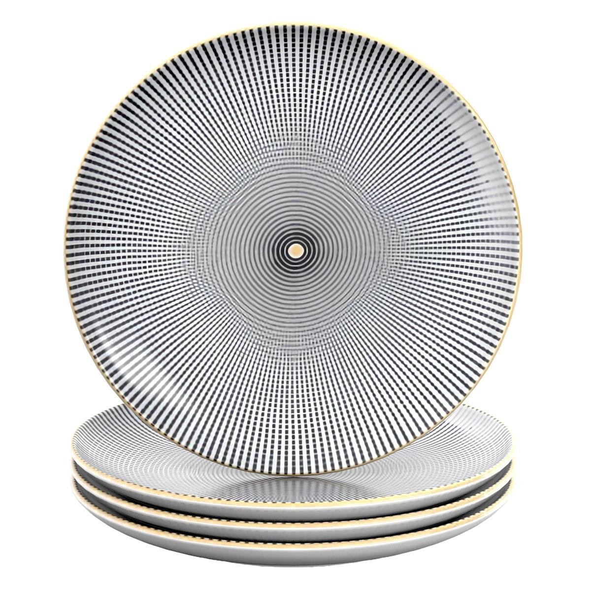 4x Talerz Porcelanowy Wzór Bez Końca - Czarny White - 15,3 cm - Talerz Śniadaniowy Talerz Deserowy Talerz Serwujący do Sałatek Owoców Makaronów Dese..
