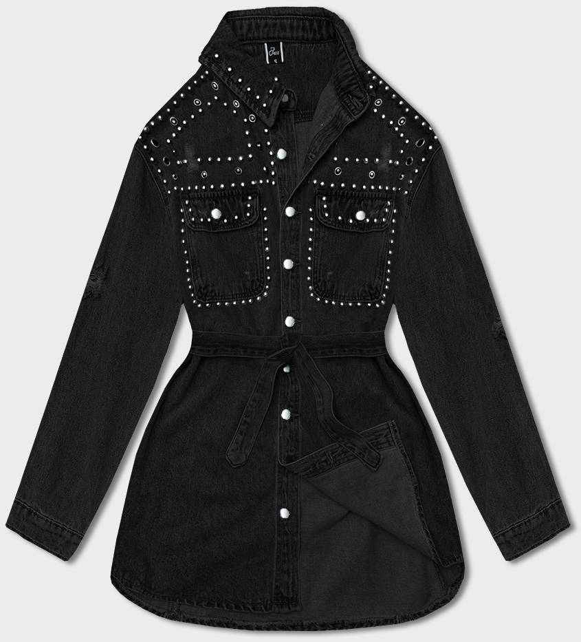 JEANSOWA KURTKA DAMSKA OVERSIZE CZARNA (M6958) - A'DORO