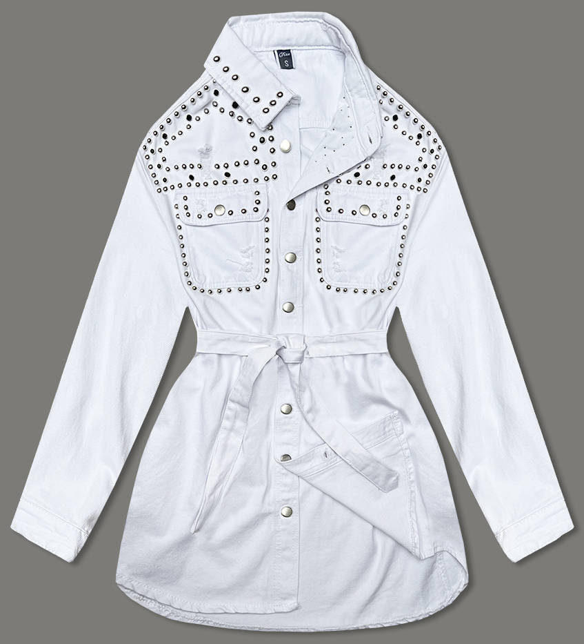 JEANSOWA KURTKA DAMSKA OVERSIZE BIAŁA (M6959) - A'DORO