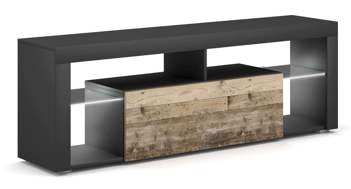 Szafka Rtv Everest 140 (Hugo) Antracyt / Old Wood + Led