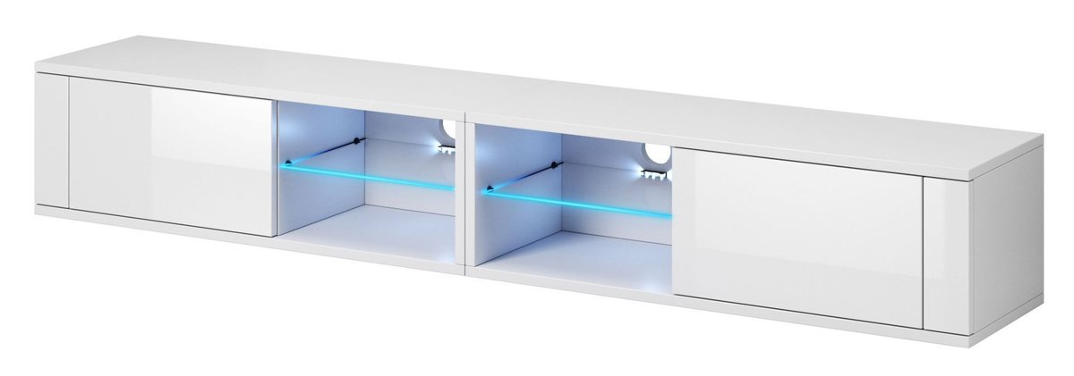 Szafka Rtv Best Double Biały Mat/ Biały Połysk + Led
