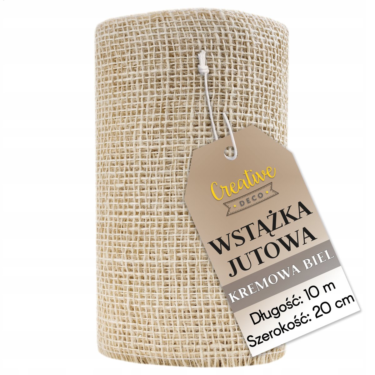 Wstążka jutowa taśma dekoracyjna biała 20cm x 10m