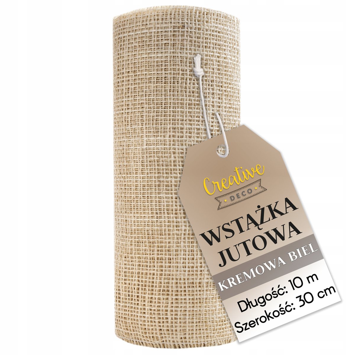 Wstążka jutowa taśma dekoracyjna biała 30cm x 10m
