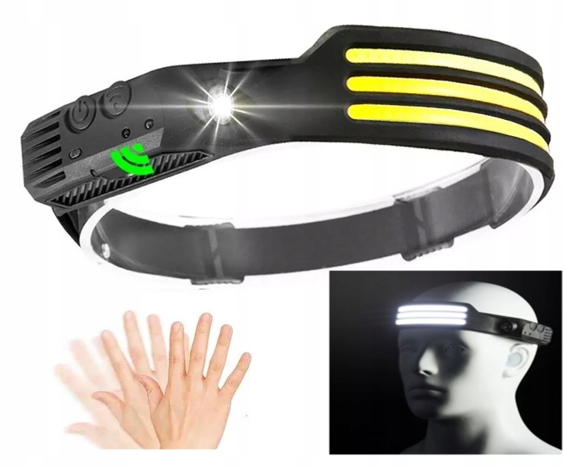 Latarka Czołowa Cob 4 źródła Led 3xCOB indukcja