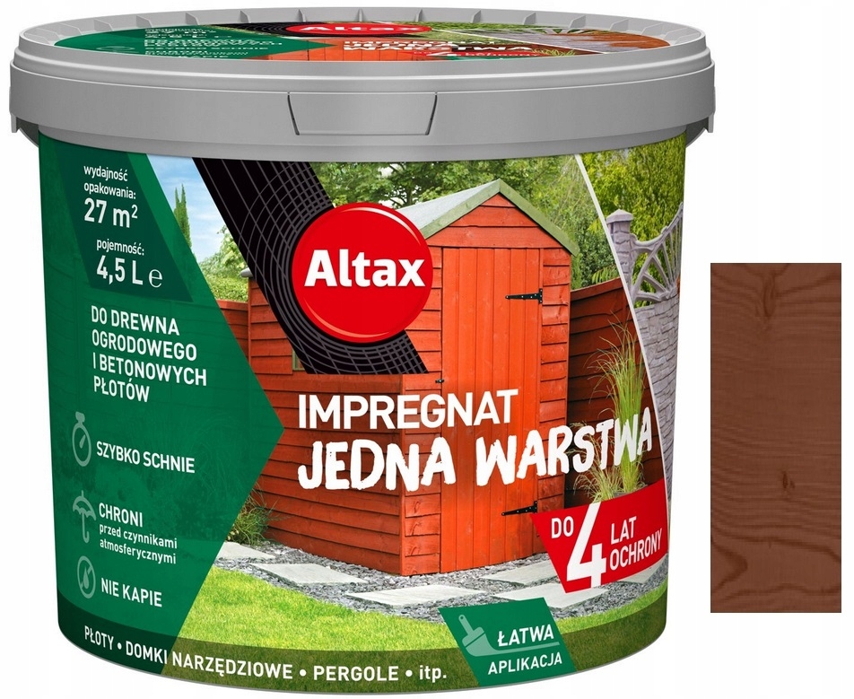 Impregnat do drewna ogrodowego JEDNA WARSTWA 4,5 l Kasztan Altax