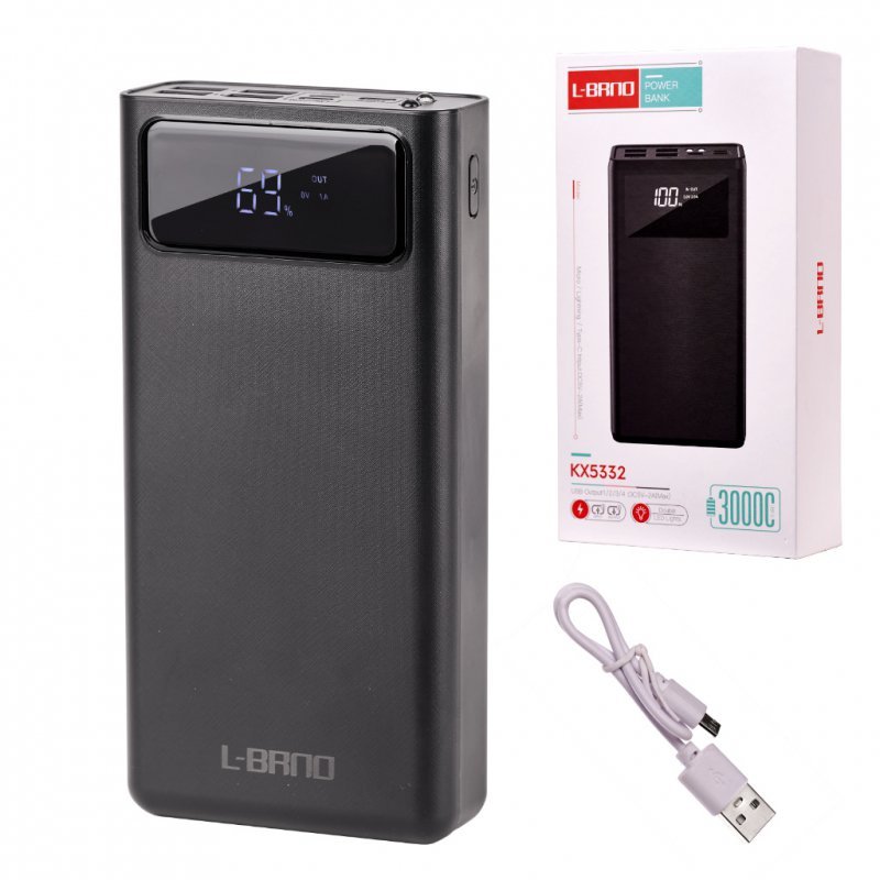 L-BRNO Powerbank Power Bank USB 30000mAh z ekranem LED czarny