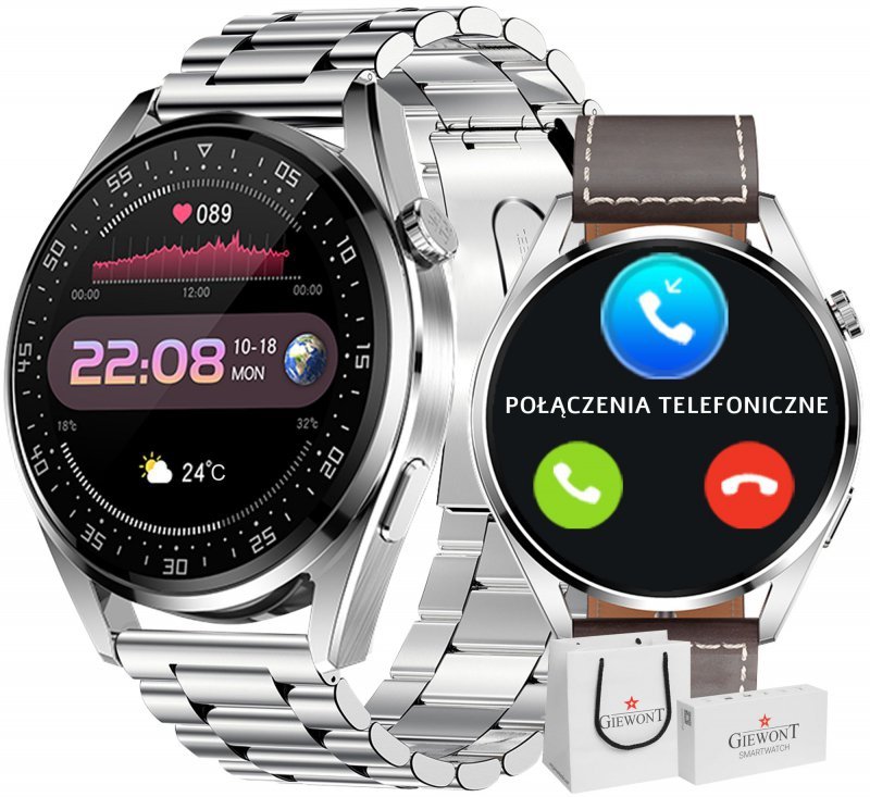 Zdjęcia - Smartwatche Smart Watch Smartwatch Giewont Vertex SmartCall GW450-6 Silver/Brown Leather 