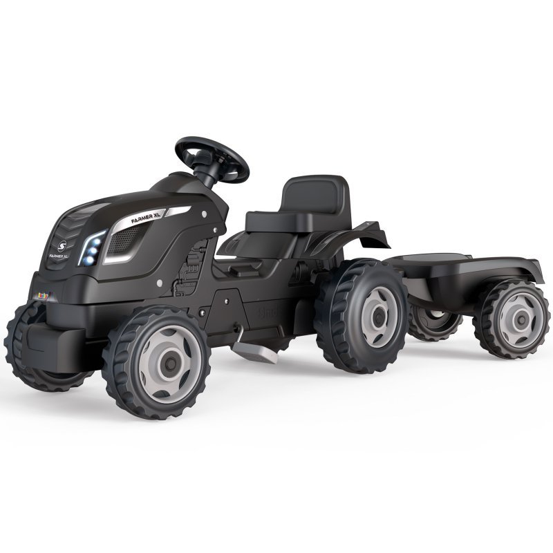 SMOBY Traktor XL Czarny na Pedały z Przyczepką