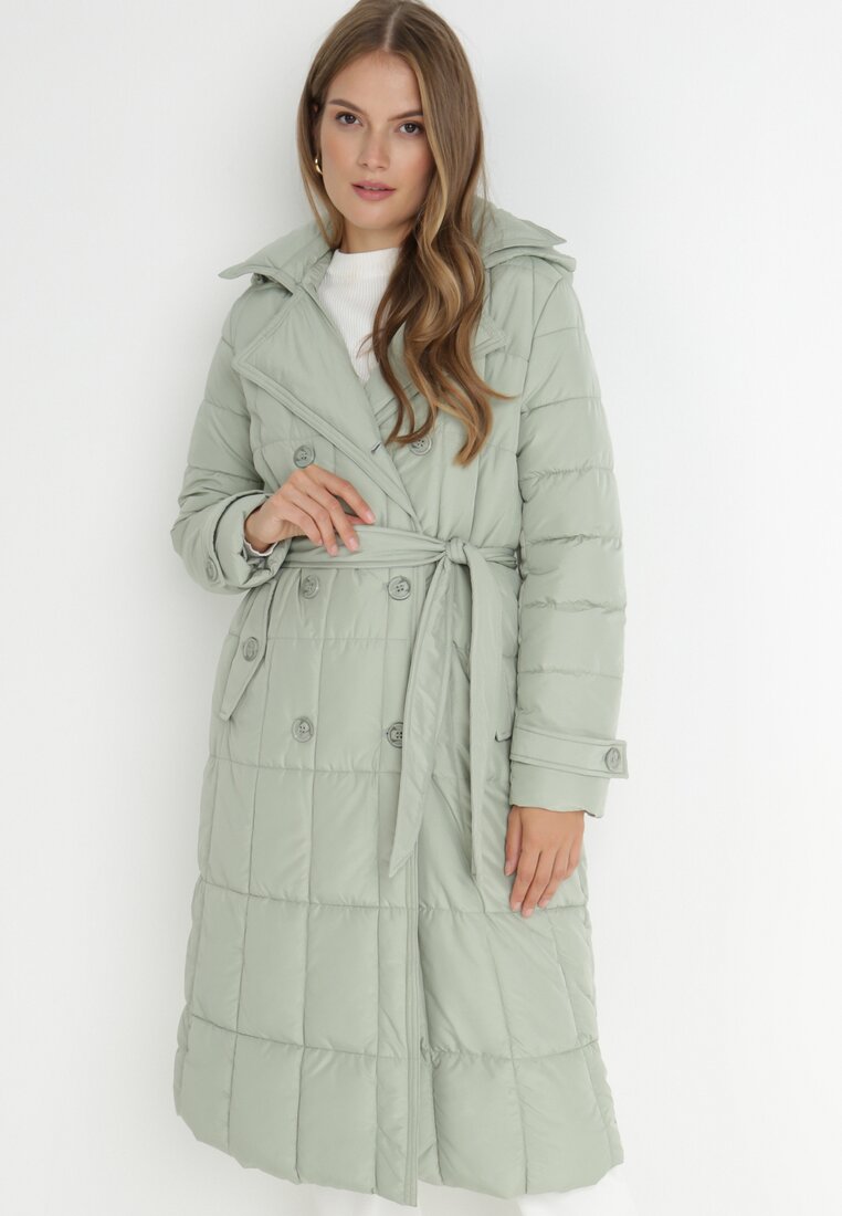 Jasnozielona Kurtka Pikowana z Paskiem Gutdat