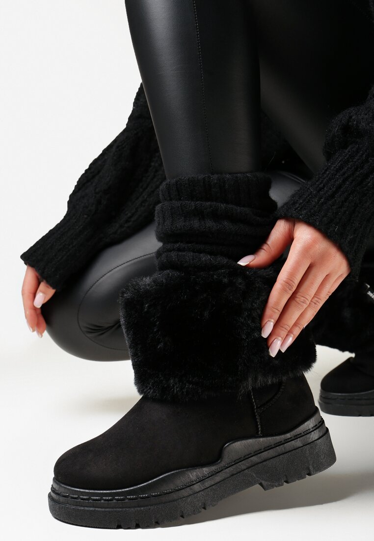 Czarne Śniegowce z Futerkiem Strollet